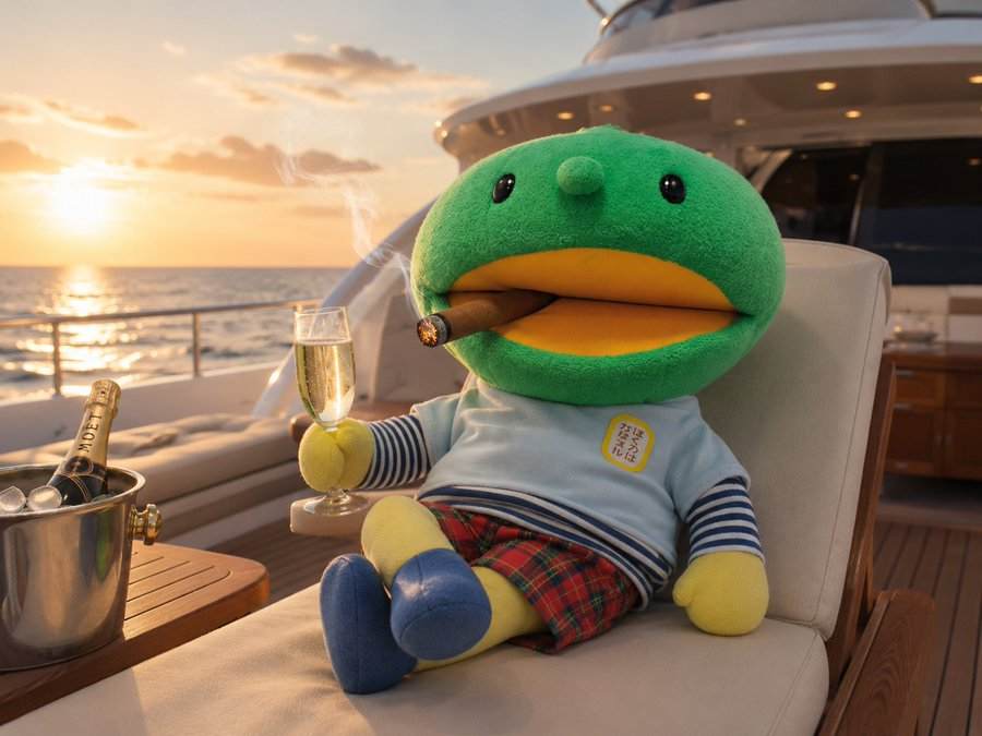 Kabochan relaxing on a yacht with champagne at sunset